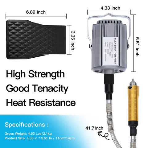 Beast 800W Flex Shaft Rotary Tool with foot pedal, flexible shaft, and motor measurements, ideal for metalworking and carving.