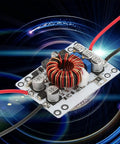 Heavy Duty 180W Dc Dc Boost Converter Module with red and black wires on circuit board, ideal for solar arrays and EV chargers.