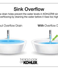 K-2838-KA Ledges Undercounter Lavatory In Black N Tan Finish showing sink overflow comparison with and without overflow drain.