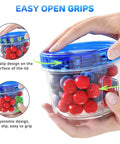 6 Pack 16 Oz Freezer Safe Airtight Plastic Food Storage Containers With Twist Top Lids containing red and blue berries