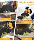 Lightweight 20V Cordless Mini Circular Saw Kit with 4 inch blades cutting wood, metal, plastic, and tile, brushless motor 12000 RPM