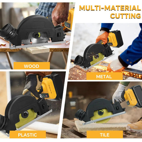 Lightweight 20V Cordless Mini Circular Saw Kit with 4 inch blades cutting wood, metal, plastic, and tile, brushless motor 12000 RPM