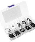 Top Shelf 1000 Piece Self Tapping Screw Assortment Kit with Mini Round Head in clear storage box, ideal for electronics repair.