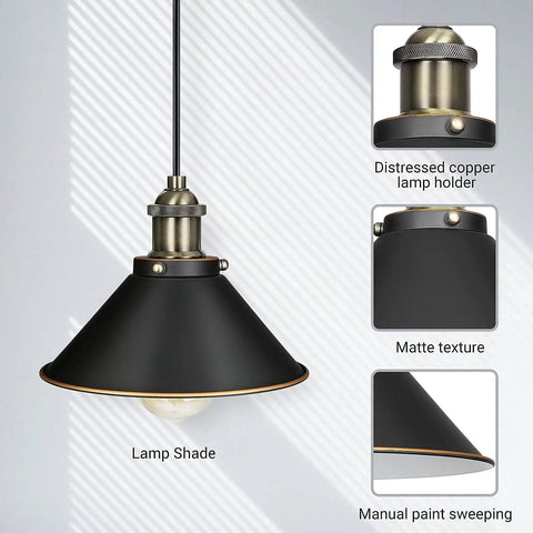 Plug In Pendant Light Dual Pack Farmhouse Chic Industrial Swag Lamp With 15Ft Cord Black Exterior White Interior Shade Retro Copper Accents