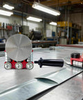 One Station Metal Disc Bender For Standing Seam Roofing And Sheet Metal Bending, heavy duty floor unit, in workshop setting