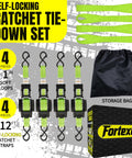 Auto Retractable Ratchet Straps 1 Inch By 12 Foot 1760 Pound Break Strength Four Pack Neon Green Tie Downs For Trailer