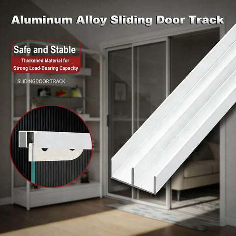 Double Track Sliding Door Hardware Kit For 3 To 5mm Glass Or Wood Doors Aluminum Bypass Track With Four Silent Rollers Heavy Duty Closet Cabinet Rail System 90cm 36 Inches Length Smooth Quiet Operation, displayed in front of cabinet installation view, showcasing aluminum tracks.