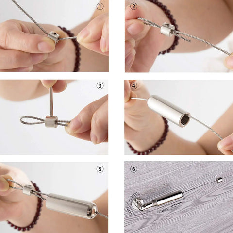 Assembly steps of Stainless Steel Wall Mount Curtain Wire Rod Set With 20 Clips, Heavy Duty Picture Hanging Wire For Photos Notes Art