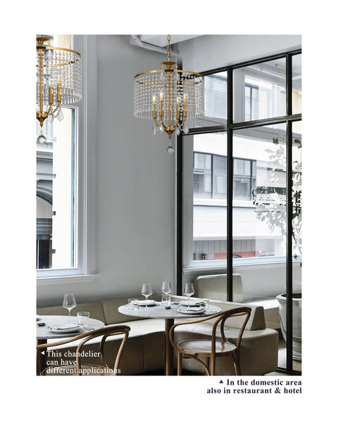 Gold Crystal Chandelier Pendant Lighting Fixture 17 Inch Modern Hanging Light in dining area