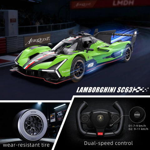 Lamborghini SC63 1 14 Scale Officially Licensed Remote Control Car with Realistic Supercar Vibe and Dual Speed Modes.