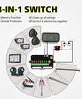 Diagram of Eight Gang LED Car Switch Panel With Touch Button Relay System for Trucks, Boats, UTVs, showing wiring connections.