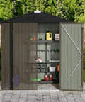 Sturdy Metal Outdoor Storage Shed 6 By 4 Ft With Lockable Door Waterproof Garden Tool Storage House for backyard, open door view