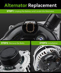 New V6 3.5L Alternator Replacement For Odyssey Pilot And Ridgeline Reliable Auto Part installation steps and close-up view.