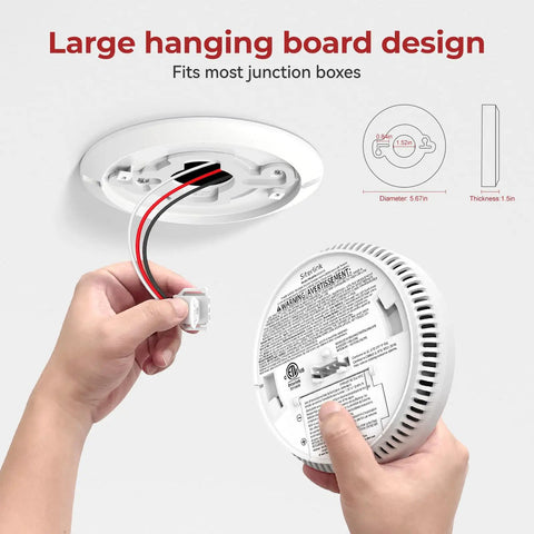 Large hanging board design of Hardwired Interconnected Smoke Detector 12 Pack With 9V Battery Backup And 120V AC Home Safety Alarm System.