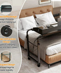 Super Handy Adjustable Laptop Desk For Bed With Wheels Overbed Table shown over a queen bed, highlighting design features.