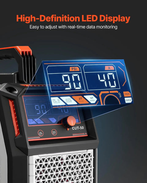 High-definition LED display on 50A Non Touch Pilot Arc Plasma Cutter With Dual Voltage 110V 220V with digital monitoring