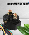 Heavy Duty Motorcycle Starter Relay 12 Volt Four Stroke Dirt Bike Kart Scooter Replacement with durable black casing.