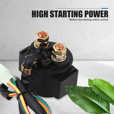 Heavy Duty Motorcycle Starter Relay 12 Volt Four Stroke Dirt Bike Kart Scooter Replacement with durable black casing.