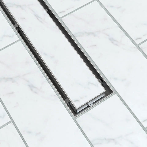 28 Inch Tile In Linear Shower Drain With Stainless Steel Grate No Fuss Install Corrosion Resistant 304 Grade Steel Sloped Channel