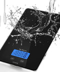 Dialed In Kitchen Scale For Precise Cooking And Baking With 33 Pound Capacity Digital Food Scale splash-resistant black scale with display.