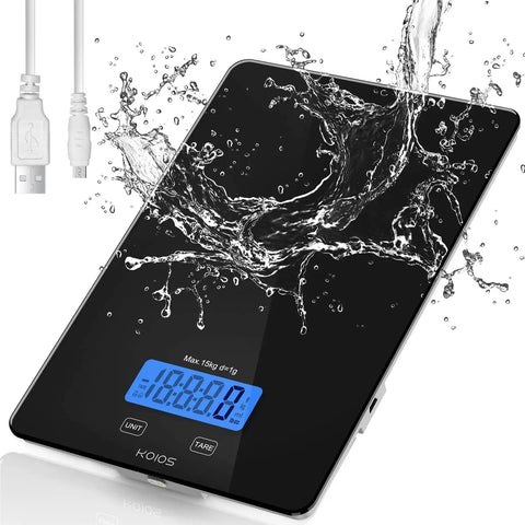 Dialed In Kitchen Scale For Precise Cooking And Baking With 33 Pound Capacity Digital Food Scale splash-resistant black scale with display.