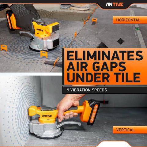 Cordless Tile Vibration Tool Kit With Dual 20V Batteries for precise tile leveling and installation in floor projects