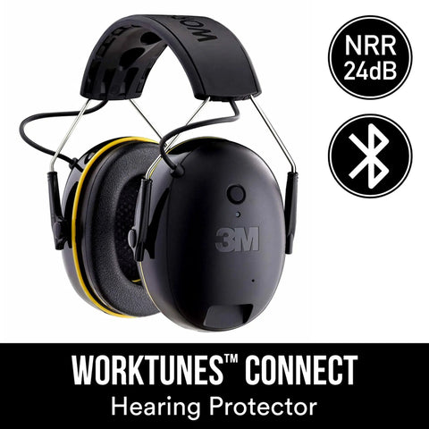 WorkTunes Connect Hearing Protector With Bluetooth Wireless Tech And High Fidelity Sound 24 DB NRR Earmuffs in black