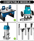 Compatible machines for Six Piece Keyhole And T Slot Router Bit Set With 1 Quarter Inch Shanks, Pro Grade Cutter Diameters From 1 Quarter Inch To 5 Eighth Inch