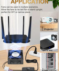 Slick Compact EC Cooling Fan 120V With Dual Ball Bearing For Smooth Airflow In Tight Quarters Like Routers Modems And Campers used in various applications like routers and projectors.