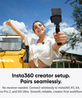 Woman vlogging with wireless mic, no receiver needed for Insta360 X5 X4 X4 Air Ace Pro 2 Go Ultra, Creator-Friendly Audio Solution