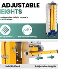 Adjustable height feature of Rock Solid Zero Flex Heavy Duty 1200 LBS Welding Table Portable Folding Workbench, showing solid pin and anti-corrosion detail.