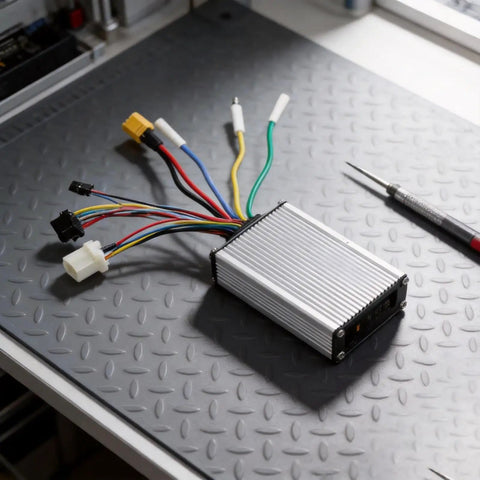 H5 Electric Scooter Controller 18A Mainboard With Aluminum Alloy Case Plug And Play Replacement Part for smoother ride setup on table.