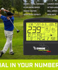 Golfer using Swami Launch Master Pro Golf Launch Monitor with Doppler Radar Real Time Swing and Ball Data Suite on course