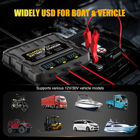 Beefy Three Bank Marine Battery Charger 12V 30A Waterproof Onboard Boat Charger Battery Maintainer And Desulfator For SLA AGM LiFePO4 Calcium And Deep Cycle Batteries