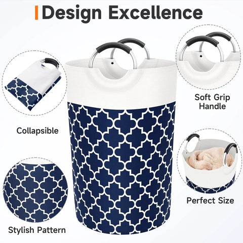 Gigantic 115L Collapsible Laundry Basket With Tall Aluminum Soft Grip Handles Waterproof Hamper Bag with stylish pattern