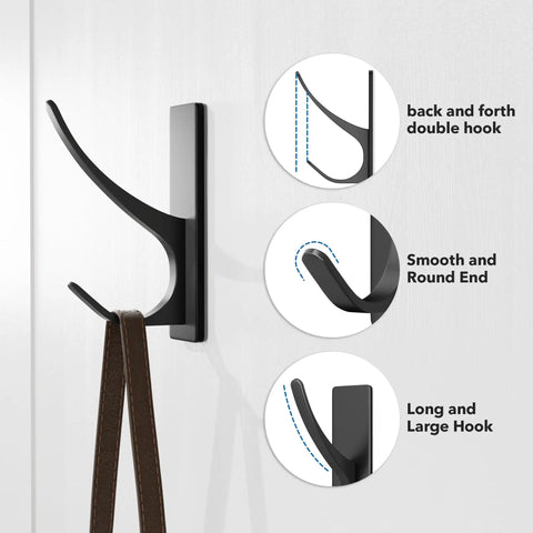 Heavy Duty Stainless Wall Hooks 8 Pack With Dual Hook Design For Towel Backpack Hat And More Matte Black Finish on door