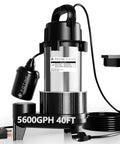 1HP Submersible Sump Pump For Sewage And Effluent, 5600 GPH High Flow, 40 Ft Lift, Beefy Built Tough Cast Iron with accessories