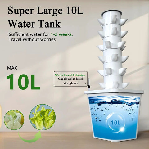 Dope Space Saving Indoor Hydroponic Tower Garden For Up To 30 Herbs And Veggies With Self Watering Pump showing 10L water tank