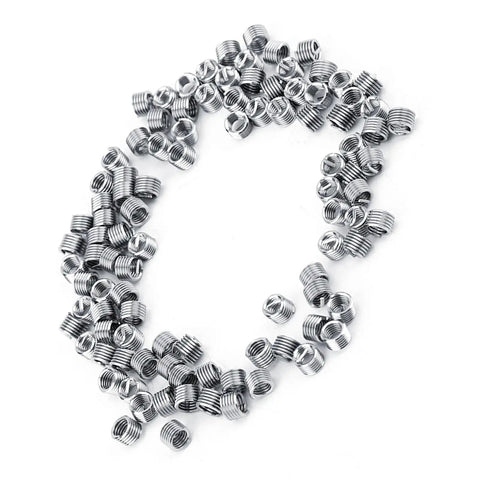 Super Cool M4 Helicoil Inserts That Totally Fix Stripped Threads In Aluminum And Soft Metals Like A Boss With Heavy Duty 100 Piece Stainless Steel 304 Thread Repair Kit For Any Tough Project You Got, showing stainless steel M4 coil inserts.