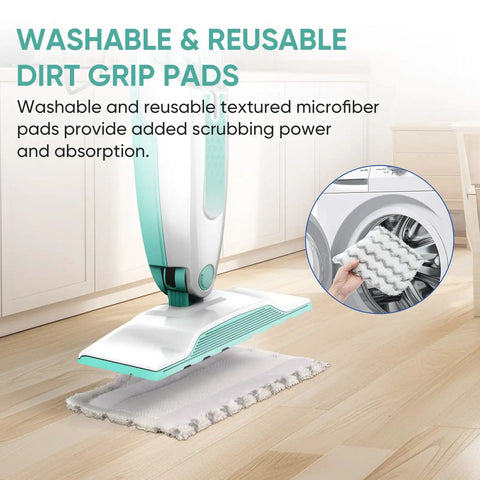 Six Pack Replacement Pads For Shark S1000 S1000A S1000WM S1200 And S2001 Steam Mop Models Including SteamSpot Dirt Grip Pads Easy To Replace No Tools Required Durable Absorbent Cleaning Pads For Daily Messes with a close-up of textured microfiber pad in a washing machine