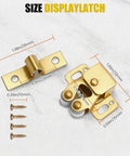 Gold Double Roller Cabinet Latch Set with dimensions for cabinets, cupboards, closets, kitchen doors, smooth secure closure.