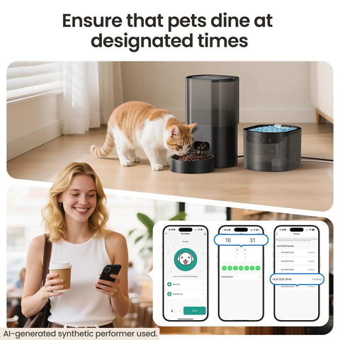 Cat using Smart Automatic Pet Feeder And Water Fountain For Cats And Dogs With Wifi App Control And Voice Recorder.