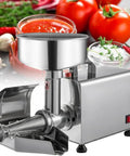 Heavy Duty Commercial Electric Tomato Strainer With Stainless Steel Food Press for jam and sauce making, featuring 370w motor.