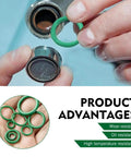 Hands using 270Pcs O Ring Kit For Car A C And Plumbing, 18 Sizes NBR Rubber Seals, showing oil and temperature resistance advantages