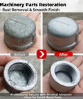 Before and after view of metal part cleaned using 8Lb Non-Silica Glass Bead Sandblasting Media Reusable Abrasive For Rust Removal And Surface Finishing Wide Mesh Range From 20 To 240 Mesh For Heavy Rust Cleanup To Fine Polishing Easy Control Durable Blast Media