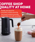 4 In 1 Electric Milk Frother And Steamer With 10oz Capacity, Auto Cold Foam And Warm Foam Options, dense warm foam on cappuccino