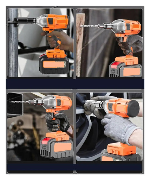 Brushless Cordless Impact Wrench High Torque Heavy Electric Power Tool For Car Truck Home Repair Portable Pro Grade Quiet Motor in use, removing bolts.