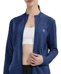 Woman wearing Womens Full Zip Outdoor Shirt With Long Sleeves UPF 50 Plus Sun Protection Quick Dry Fabric Lightweight Fishing Jacket Blue