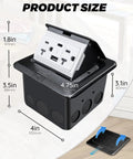 Floor Pop Up Outlet For Kitchen Countertop With 20 Amp Tamper Resistant Receptacles USB Charging 5V 4.8A USB C Waterproof Stainless Steel Cover Recessed Outlet Box dimensions illustration.