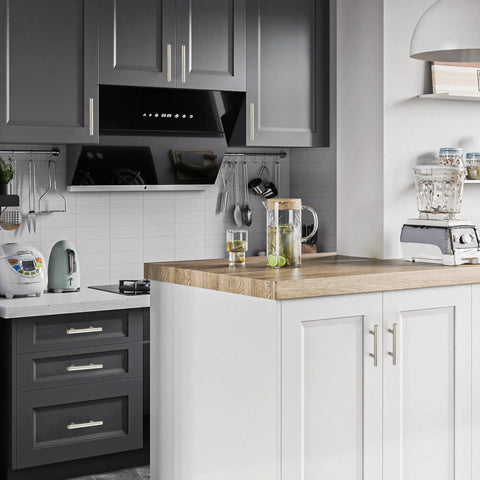 Modern kitchen with Six Pack 5 Inch Cabinet Pulls With 3 Inch Hole Centers Stainless Steel Drawer Handles installed on cabinets